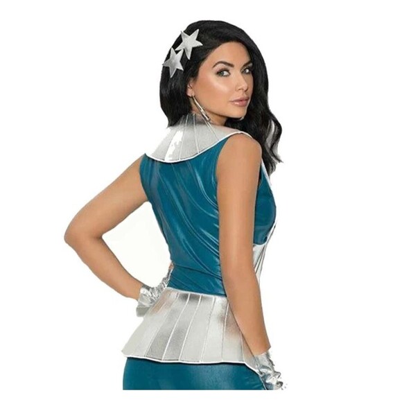 Galaxy Girl Catsuit Costume Womens Size L 3pc Blue Silver Spacesuit - Picture 7 of 7